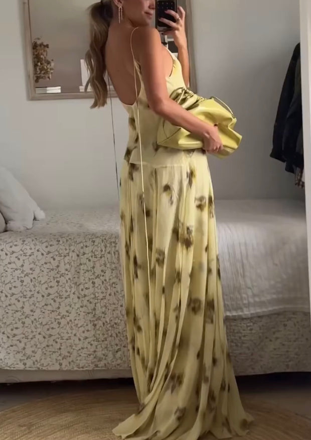 Sexy V-neck Sleeveless Backless Print Long Dress