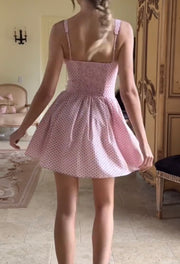 Sexy Print Polka Dot V-neck Halter Pleated Slim Fit Dress