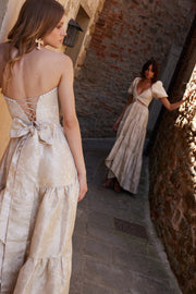 The Vivian Dress in Taupe Windsor Brocade
