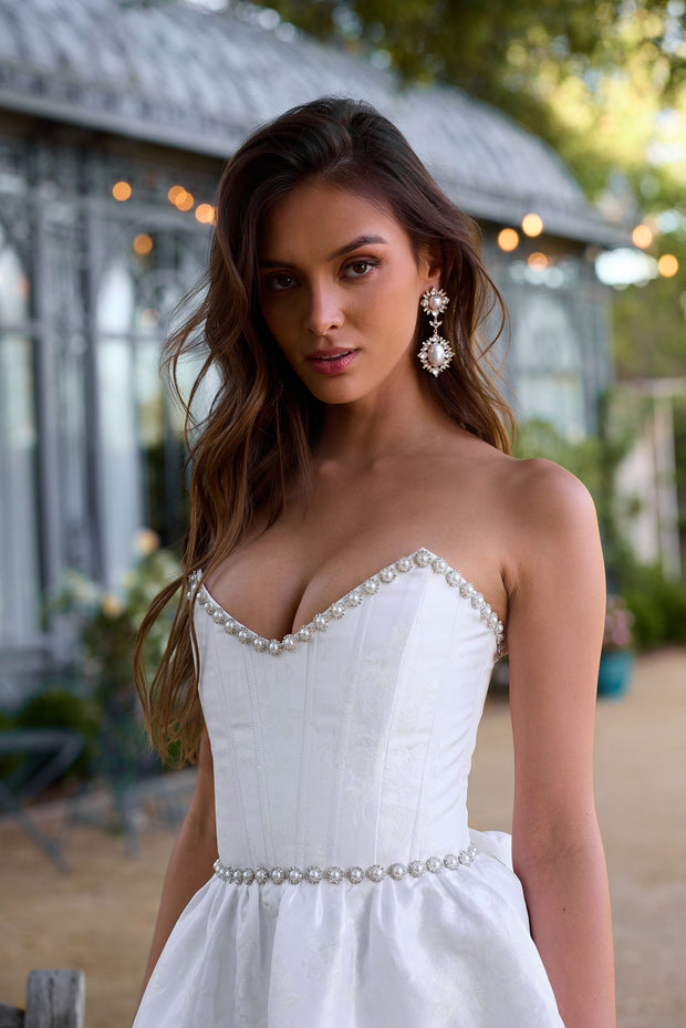 The Evie Dress in White Windsor Brocade