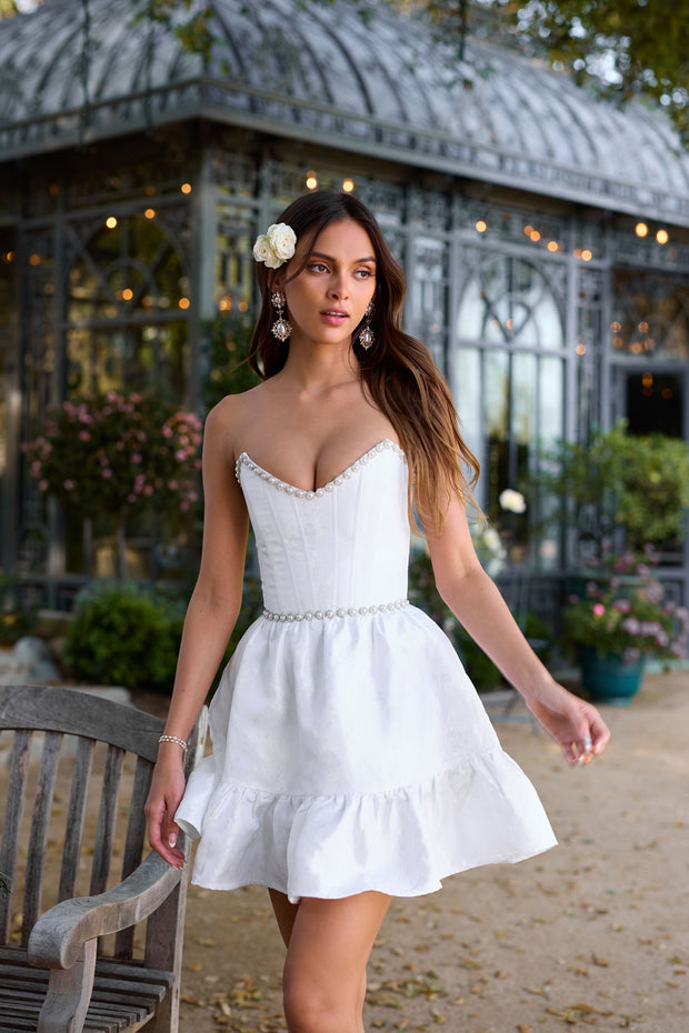 The Evie Dress in White Windsor Brocade