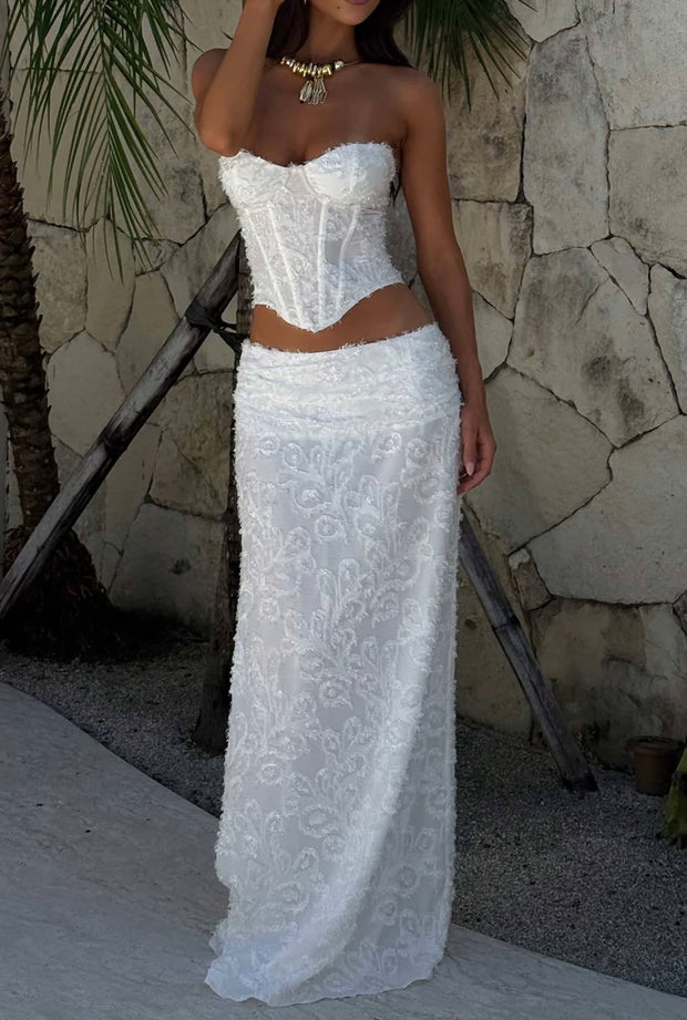 Sexy Lace Backless Top Irregular Skirt Two-Piece Set