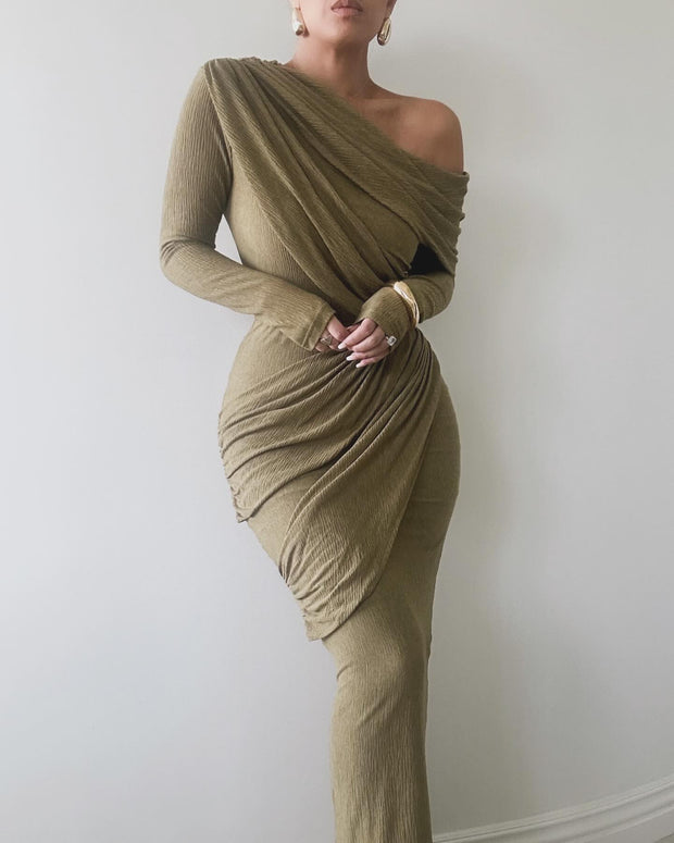 Sexy Cross-Shoulder Bag Hip Pleated Party dress