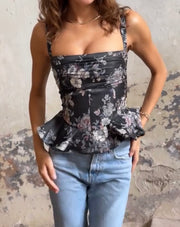 Floral Irregular Ruffle Light Slimming New Sexy Backless Lace up Wrapped Chest Vest