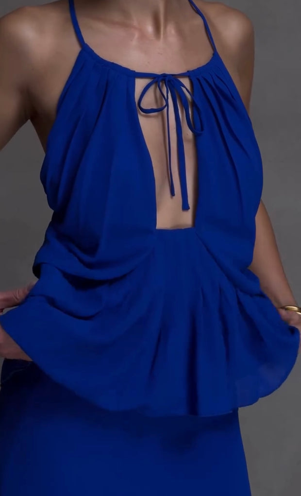Sexy Halter Hollow Sleeveless Patchwork Long Dress