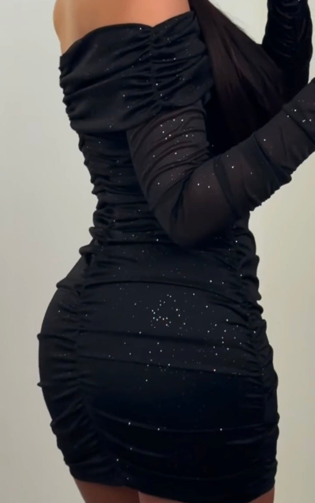 Mesh See-through Strapless Collar Sexy Skinny Hip Dress