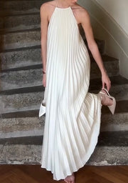 Halter Spaghetti Straps Heavy Industry Pleated Loose Slim Backless Dress