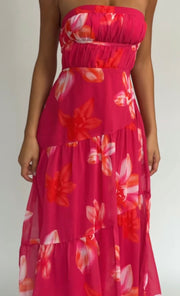 Sexy Tube Top Printed Pleated Dress