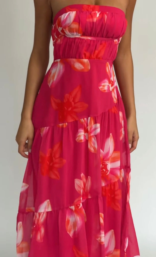 Sexy Tube Top Printed Pleated Dress