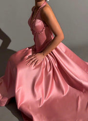 Elegant Halter Lash Rope Satin Dress