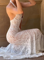 Elegant Lace Halter Dress Backless Dress