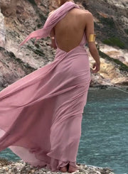 Sexy European and American Halter Backless Dress Deep V Elegant Graceful Formal Dress