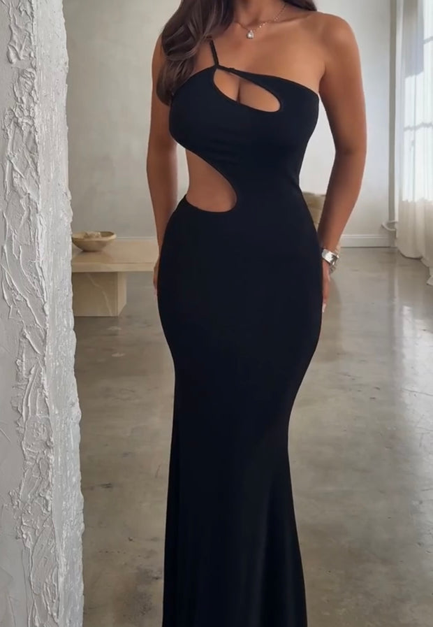 Sexy Cutout Sleeveless Sheath Pure Black Dress