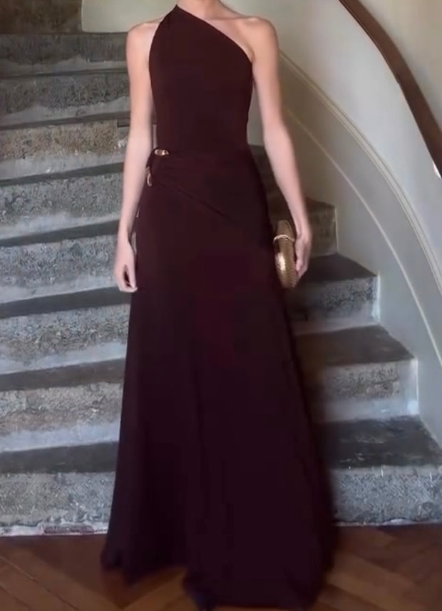 Graceful and Fashionable Solid Color Sleeveless Waist Dress