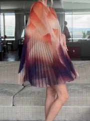Graceful and Fashionable Gradient Long Sleeve Mesh Pleated Dress
