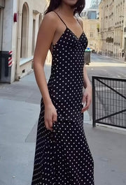Temperament Dot Sexy V-neck Strap Backless Dress