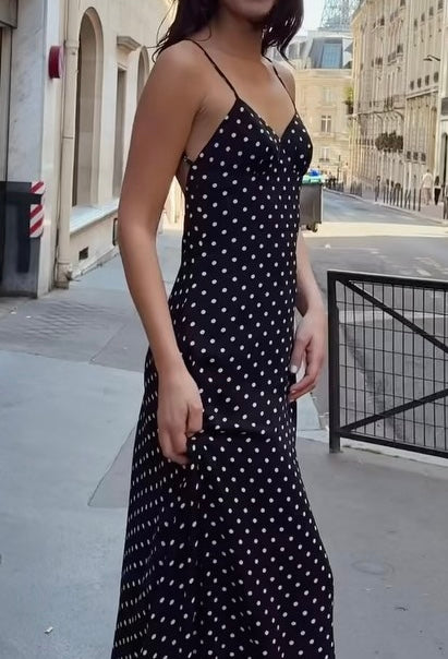 Temperament Dot Sexy V-neck Strap Backless Dress