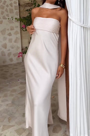Elegant Slightly Mature Satin Lace-up Tube Top Dress