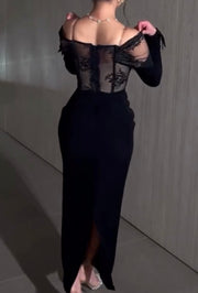 Sexy off-Neck Lace Chest Wrap Stitching Hip Long Dress