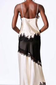 Lightly Mature Elegant and Fashionable Sleeveless Stitching Lace Long Suspender Skirt