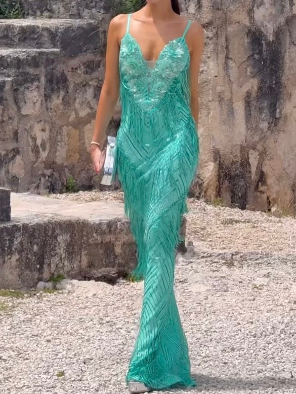 Sequined Suspender Banquet Slim Fit Elegant Evening Dress