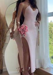 Sexy Halter Knitted Backless Sheath Dress
