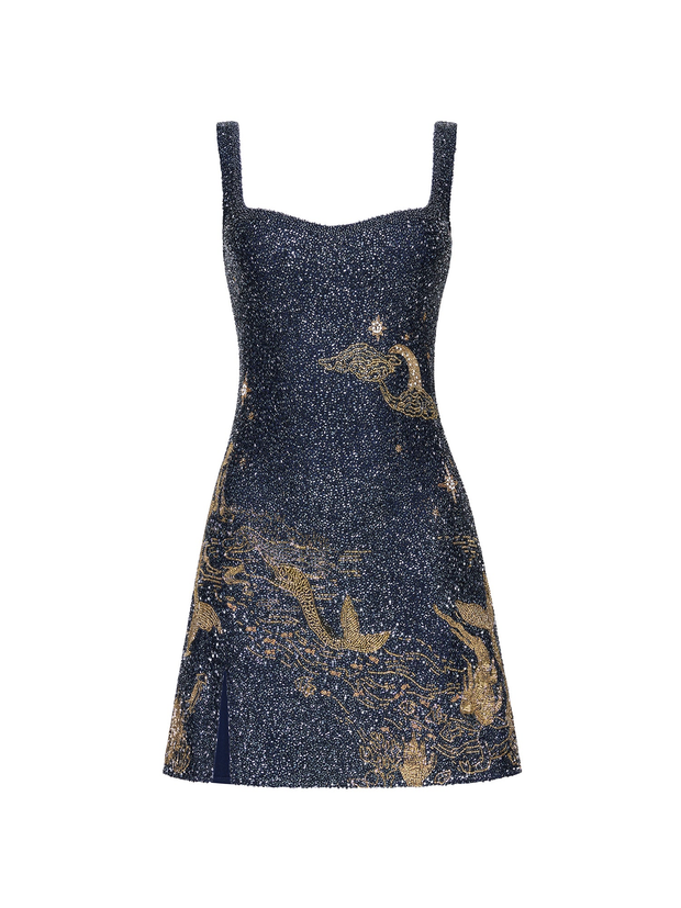 Blue Fashion Camisole Dragon Dance Pattern Diamond Dress