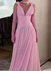 Elegant Graceful V-neck Brace Waist Girdle Long Dress