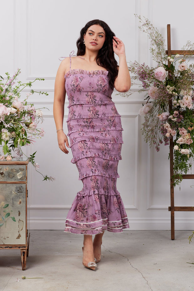 The Geranium Dress in Lilac Tapestry Rose