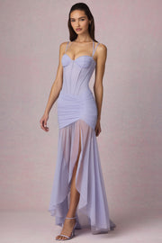 Ruched Asymmetric Corset Gown in Lilac