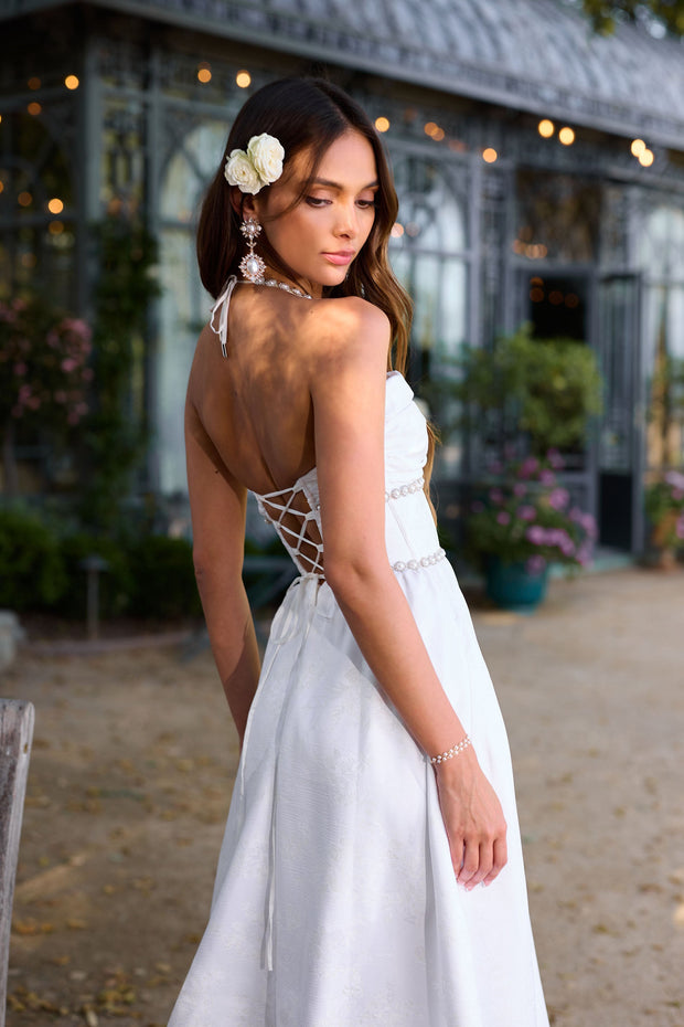 The Heidi Dress in White Windsor Brocade