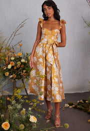 The Vera Dress in Gold Baroque Floral