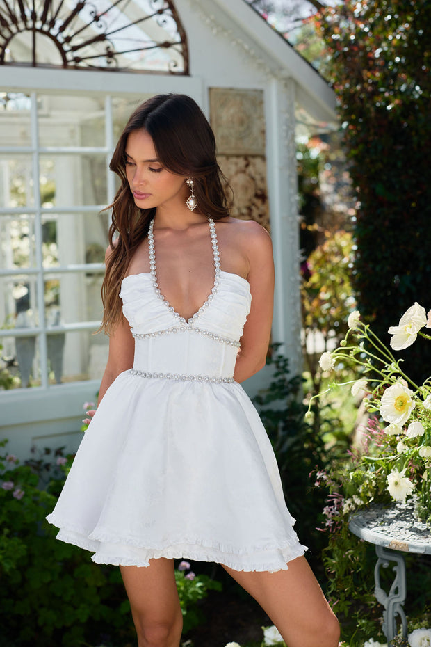The Savannah Dress in White Windsor Brocade