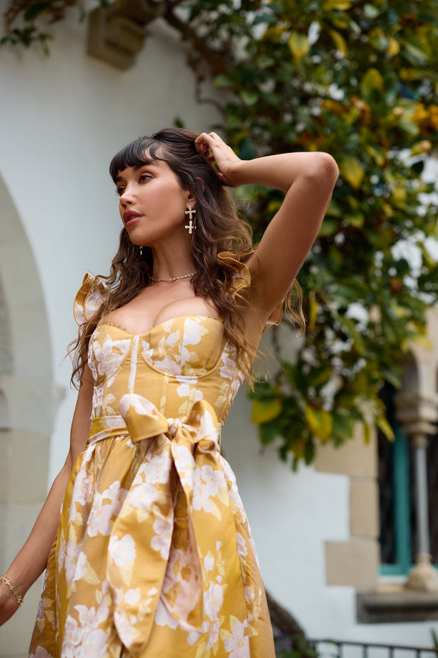 The Vera Dress in Gold Baroque Floral