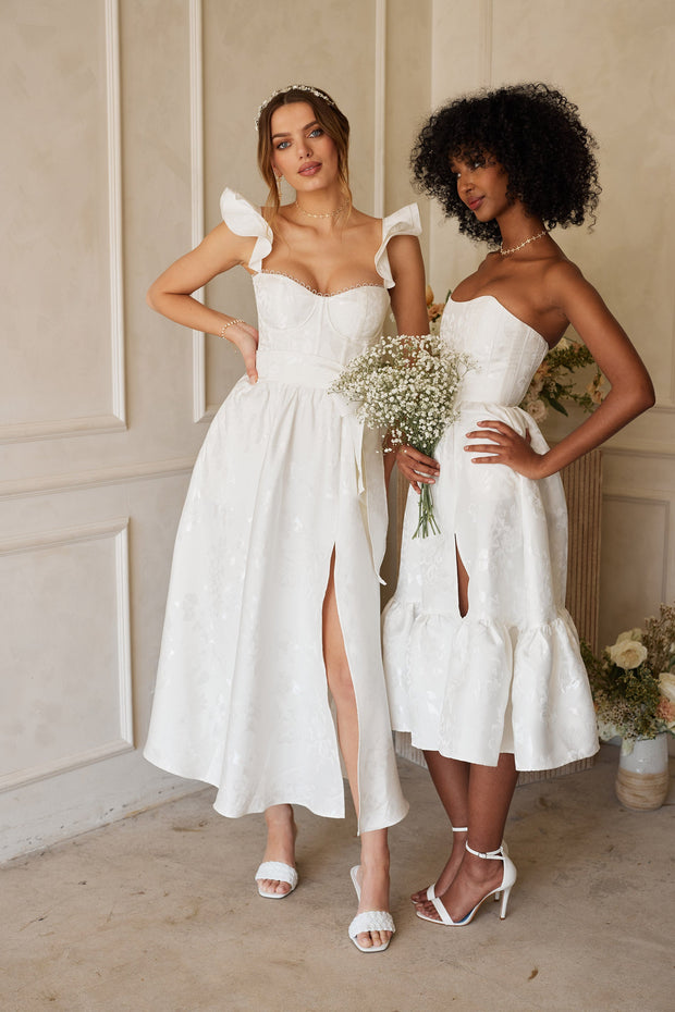 The Vera Dress in White Baroque Floral