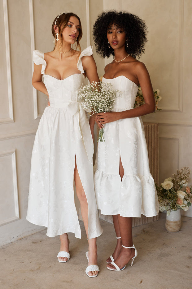 The Vera Dress in White Baroque Floral