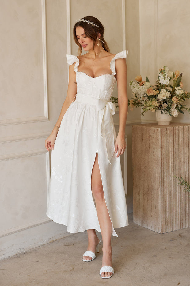 The Vera Dress in White Baroque Floral