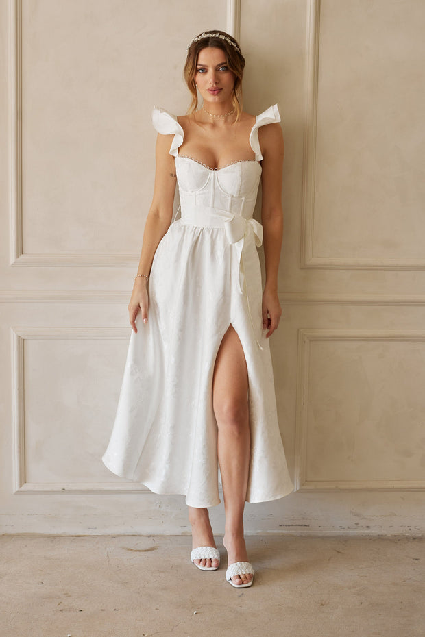 The Vera Dress in White Baroque Floral