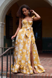 The Veronica Dress in Gold Baroque Floral