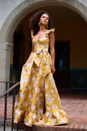 The Veronica Dress in Gold Baroque Floral