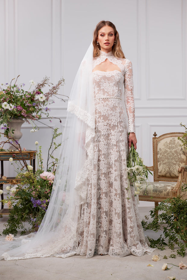 The Whitby Gown in White Chantilly Lace