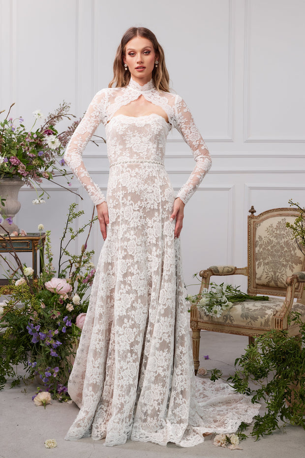 The Whitby Gown in White Chantilly Lace