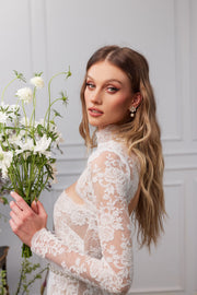 The Whitby Gown in White Chantilly Lace