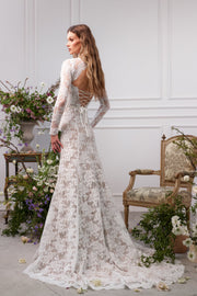 The Whitby Gown in White Chantilly Lace