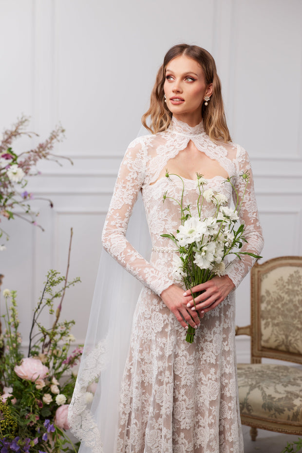 The Whitby Gown in White Chantilly Lace